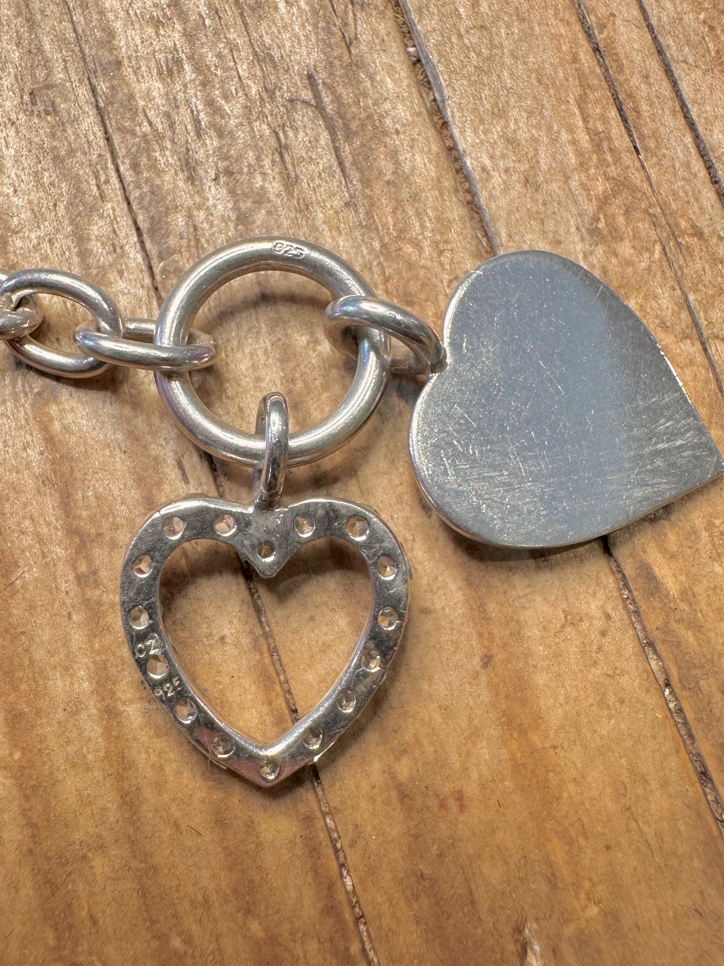 Belcher Heart CZ T Bar Clasp 925 Sterling Silver 17 inch Necklace