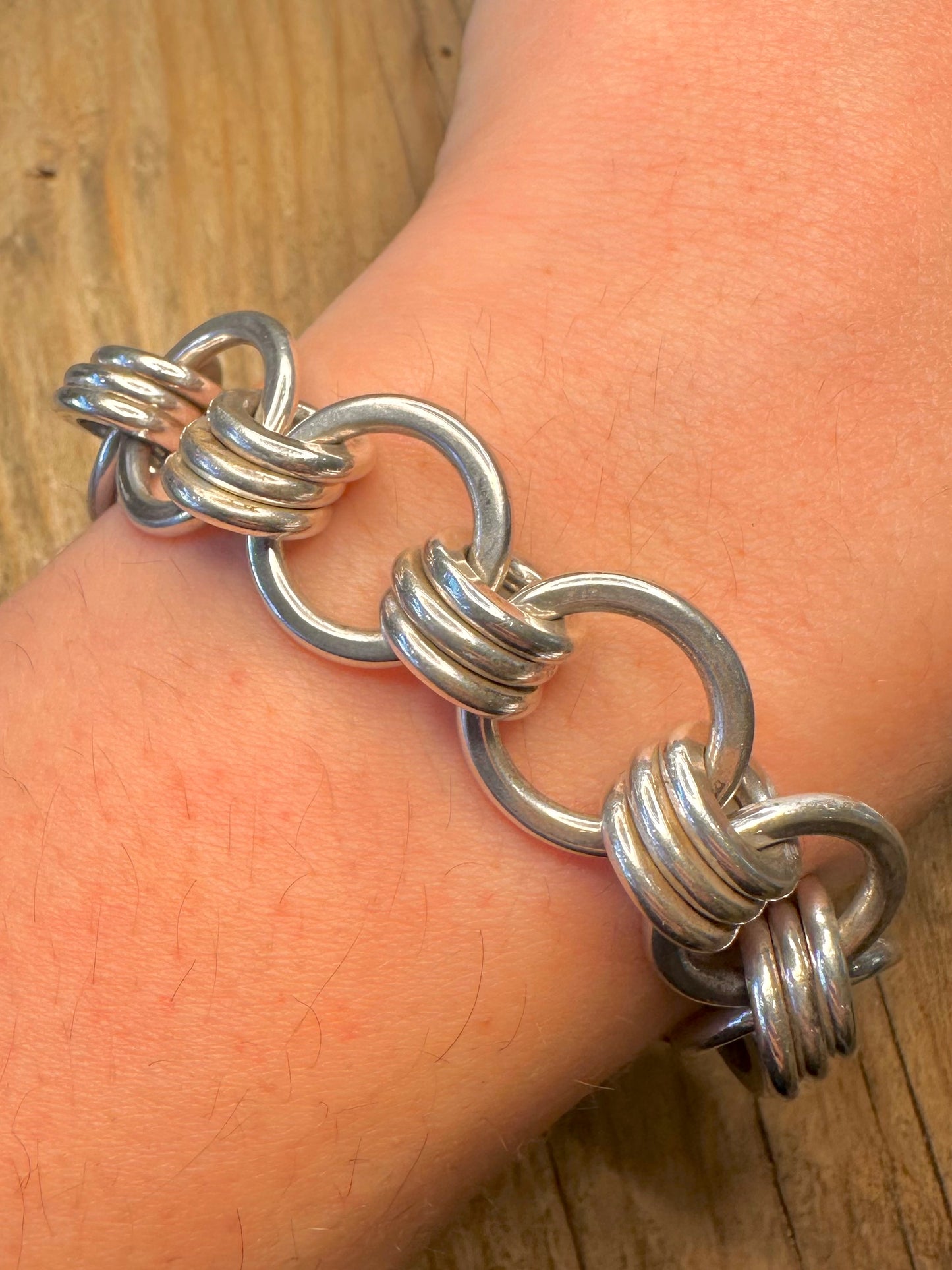 Vintage 1979 Multi Circle Link 925 Sterling Silver 8.2 inch Bracelet