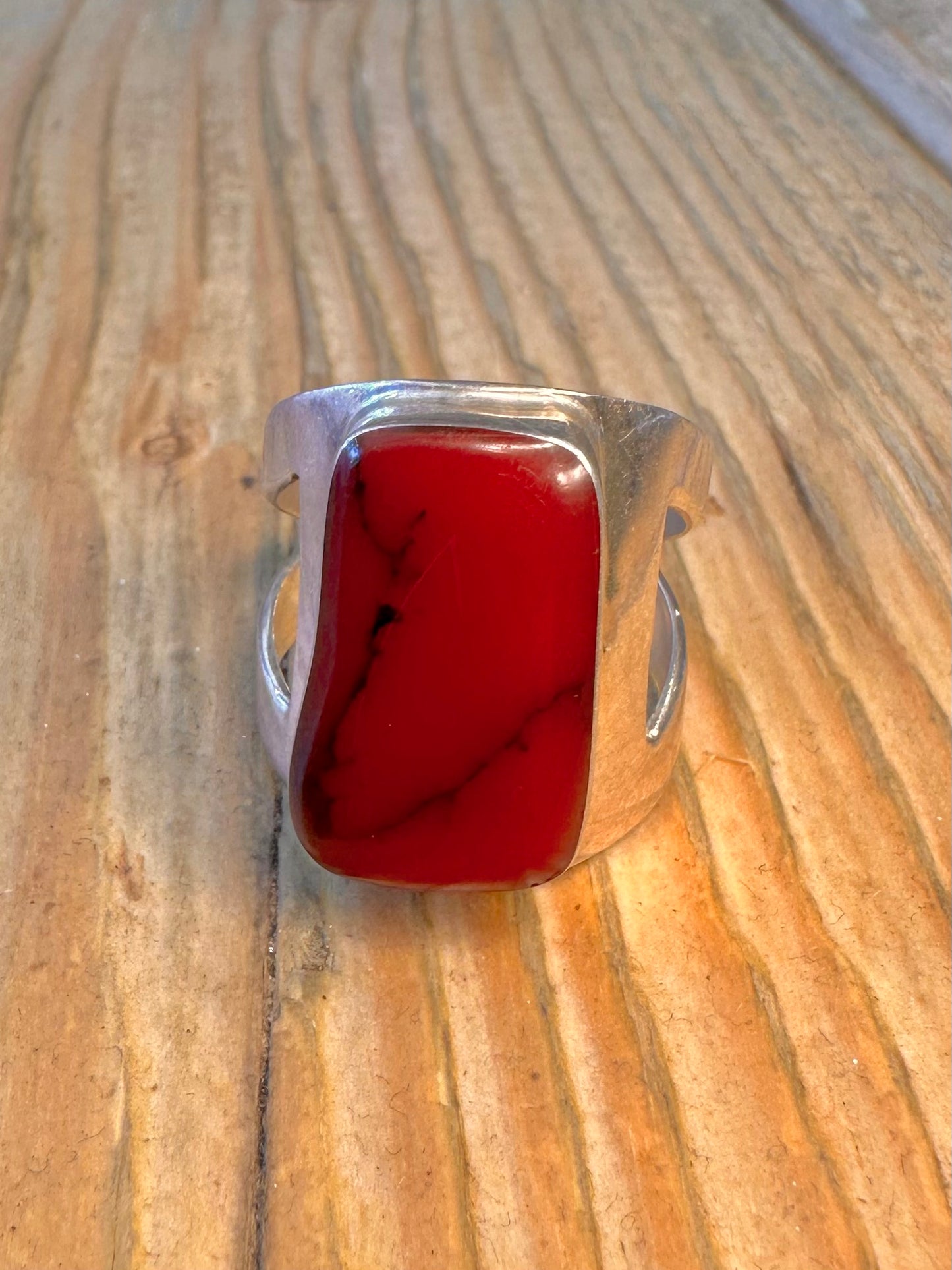 Polished Red Jasper 925 Sterling Silver Size T1\2 Ring