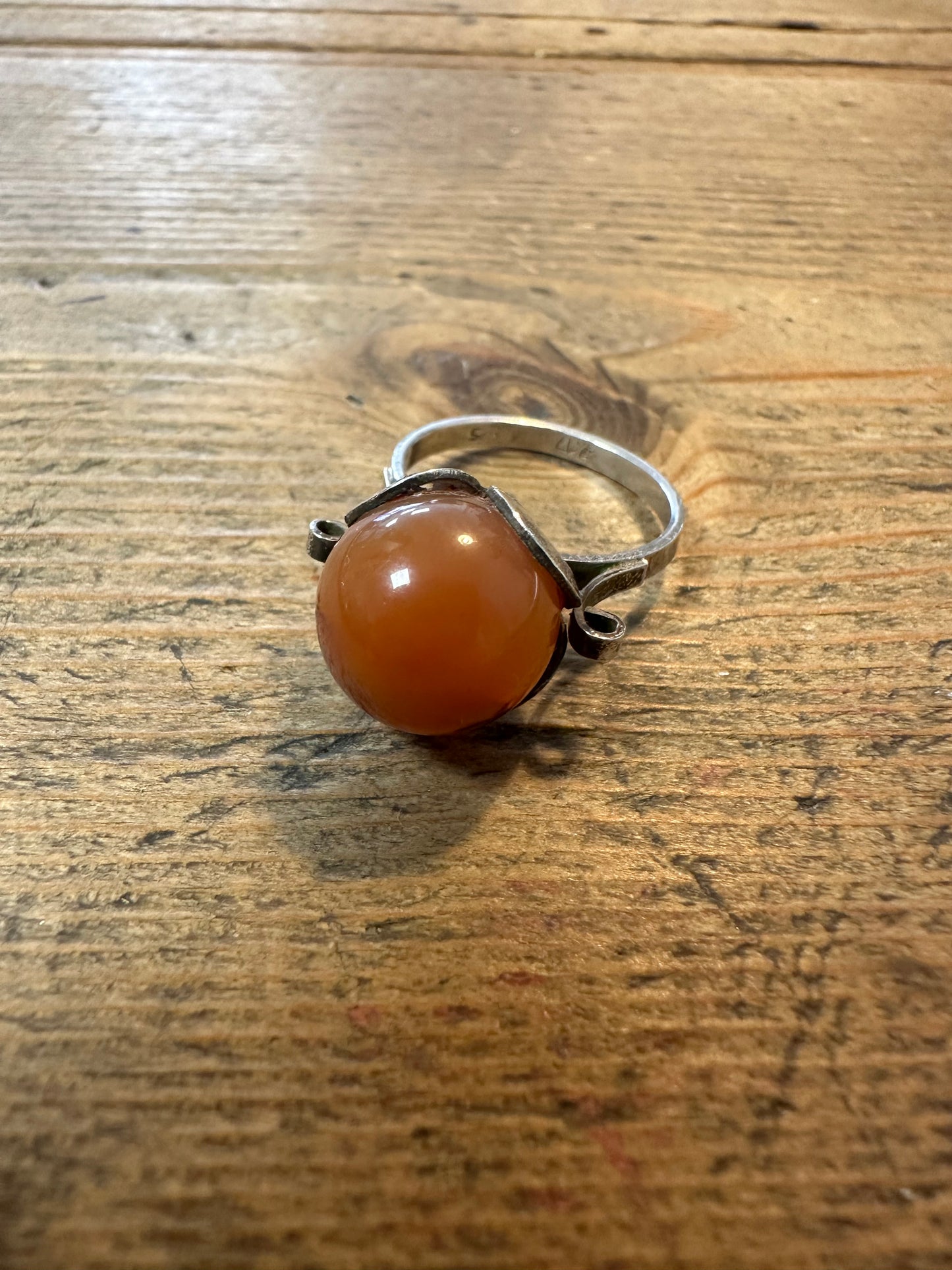 Abstract Banded Agate Orange 925 Silver Size N Ring