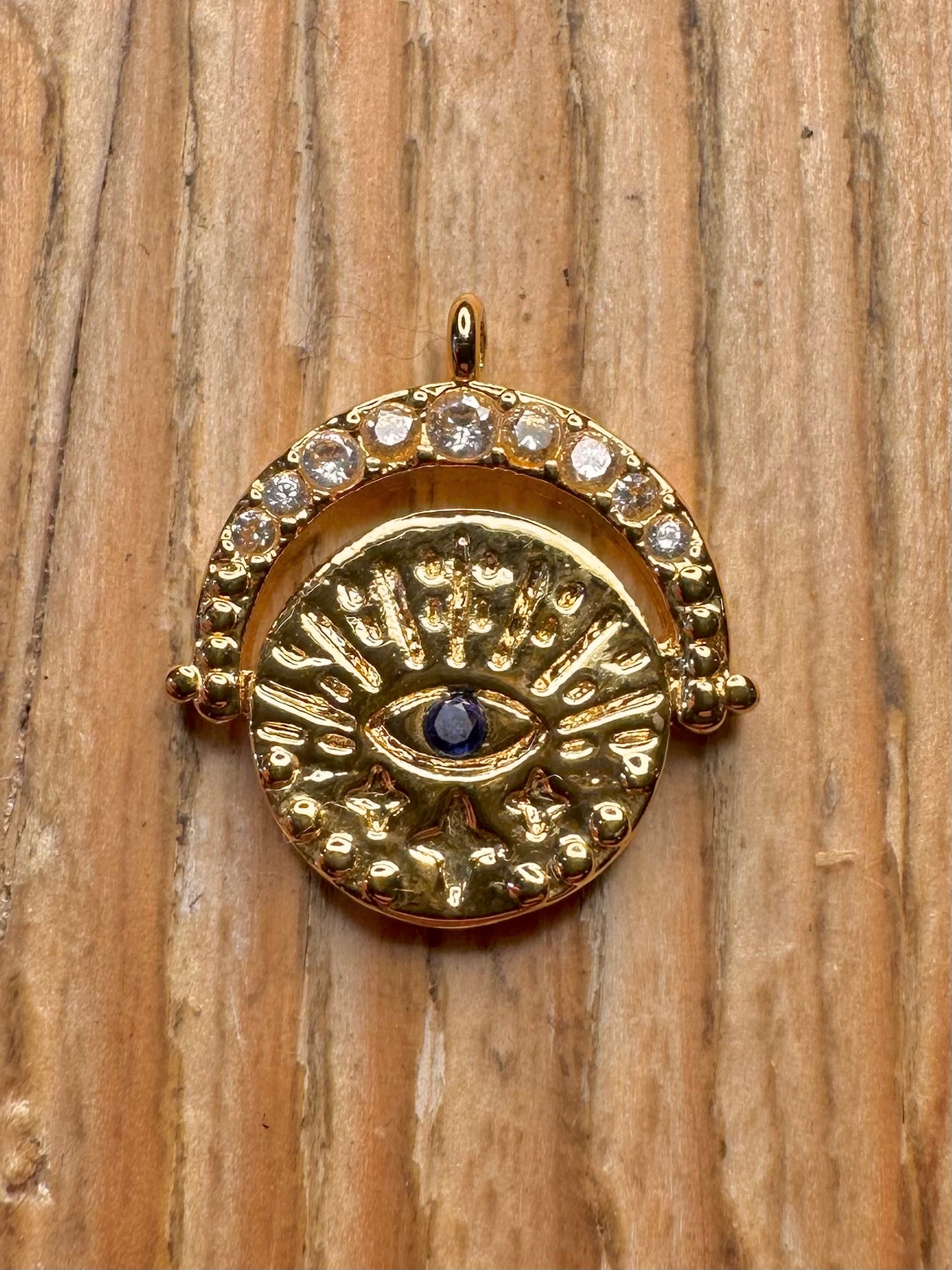 Modern Evil Eye White and Blue CZ Gold on 92 Sterling Silver Pendant