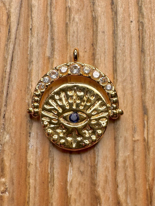 Modern Evil Eye White and Blue CZ Gold on 92 Sterling Silver Pendant