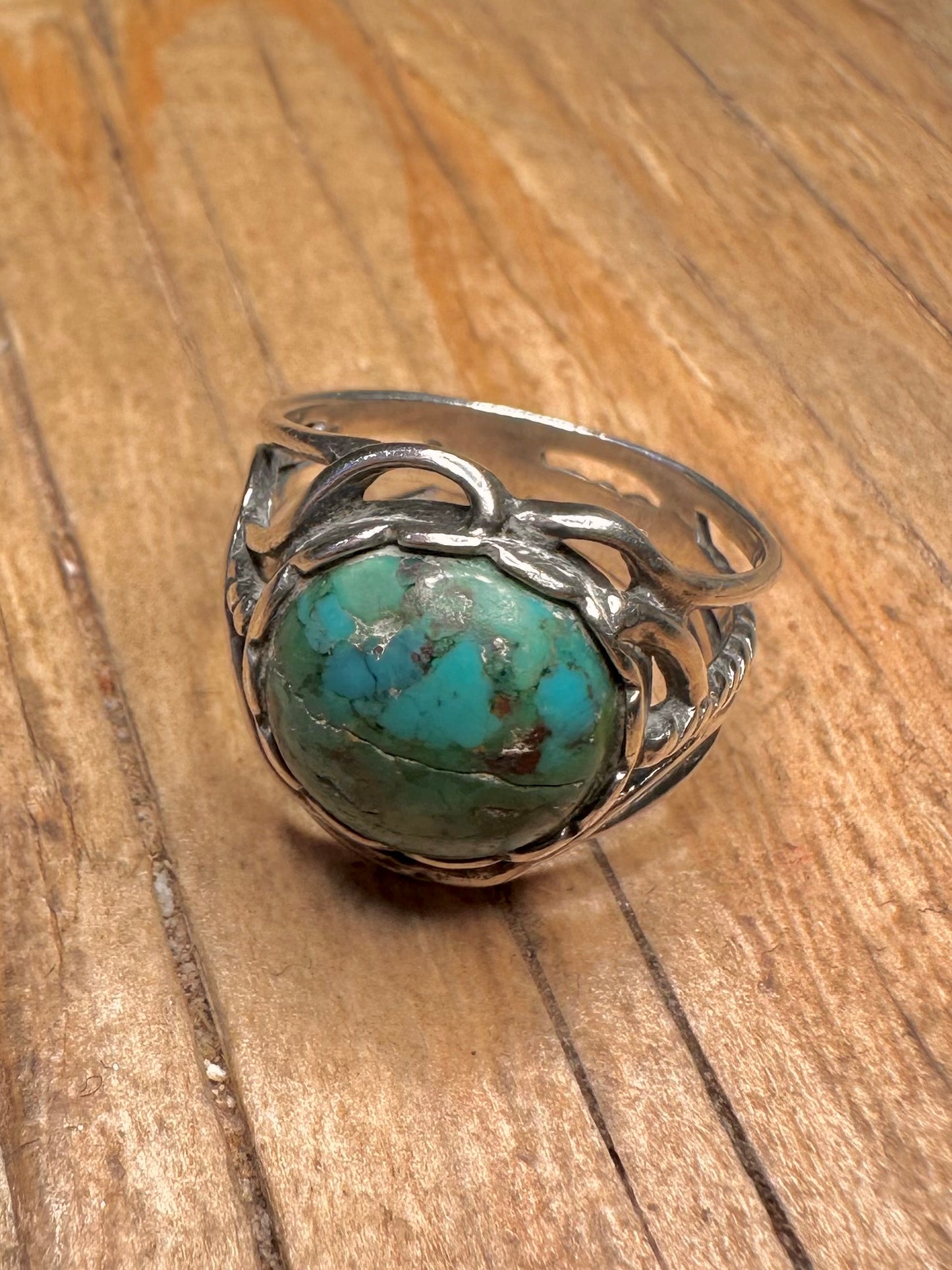 Vintage Turquoise Navajo 925 Sterling Silver Size O1/2 Ring