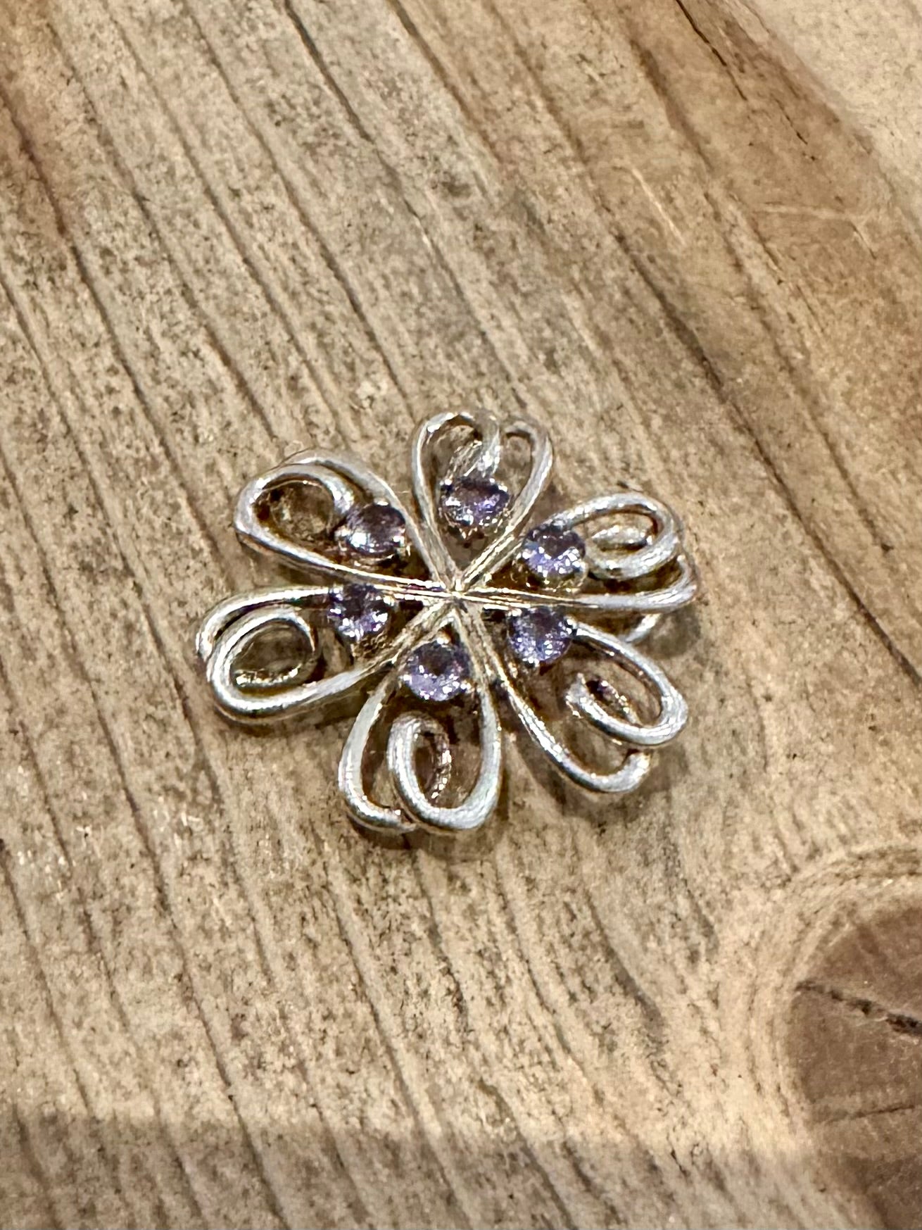 Modernist Purple Stones Flower 925 Silver Pendant