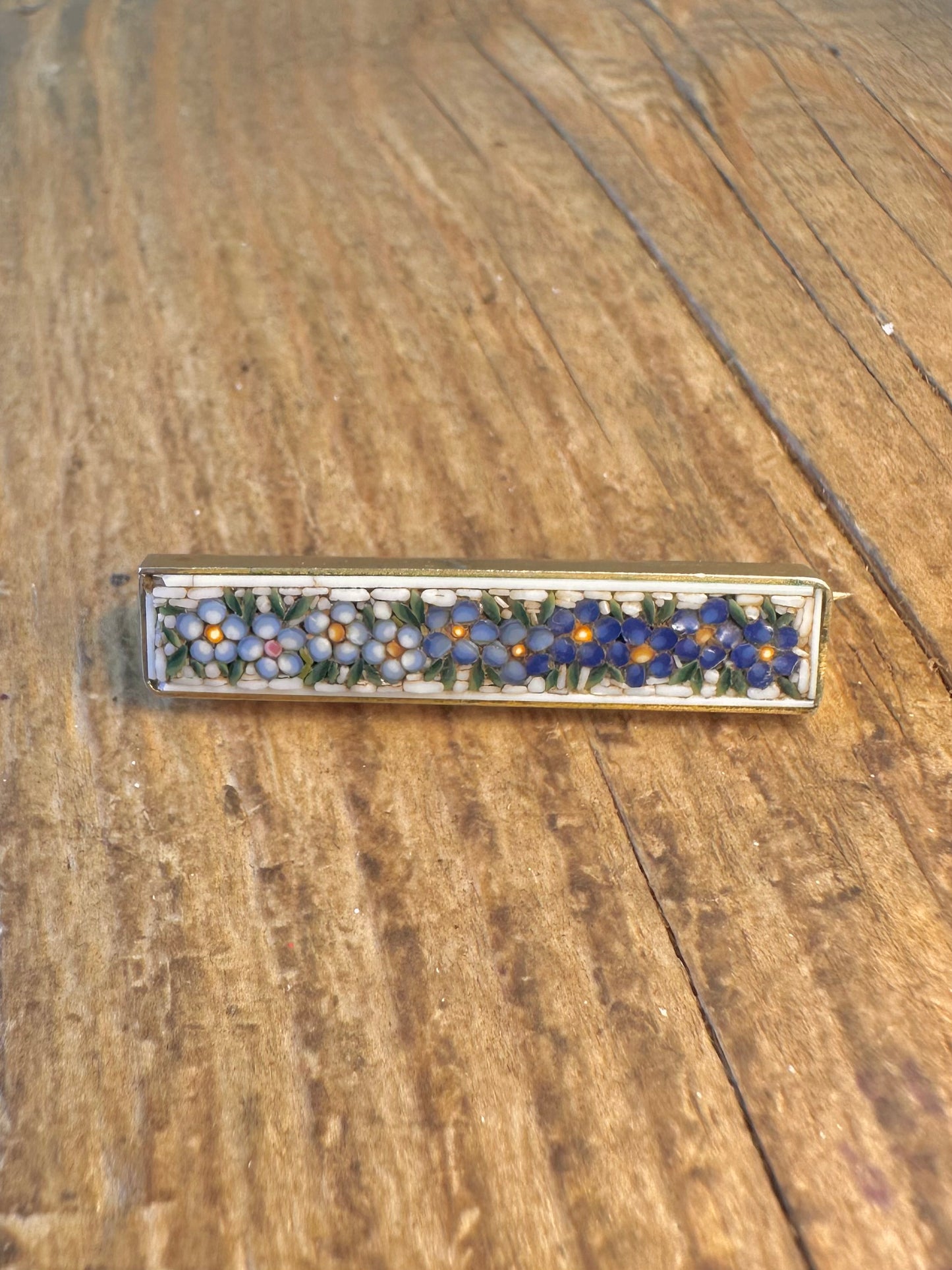 Victorian Era Intricate Floral Mosaic Brass Brooch