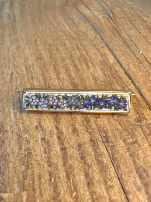 Victorian Era Intricate Floral Mosaic Brass Brooch
