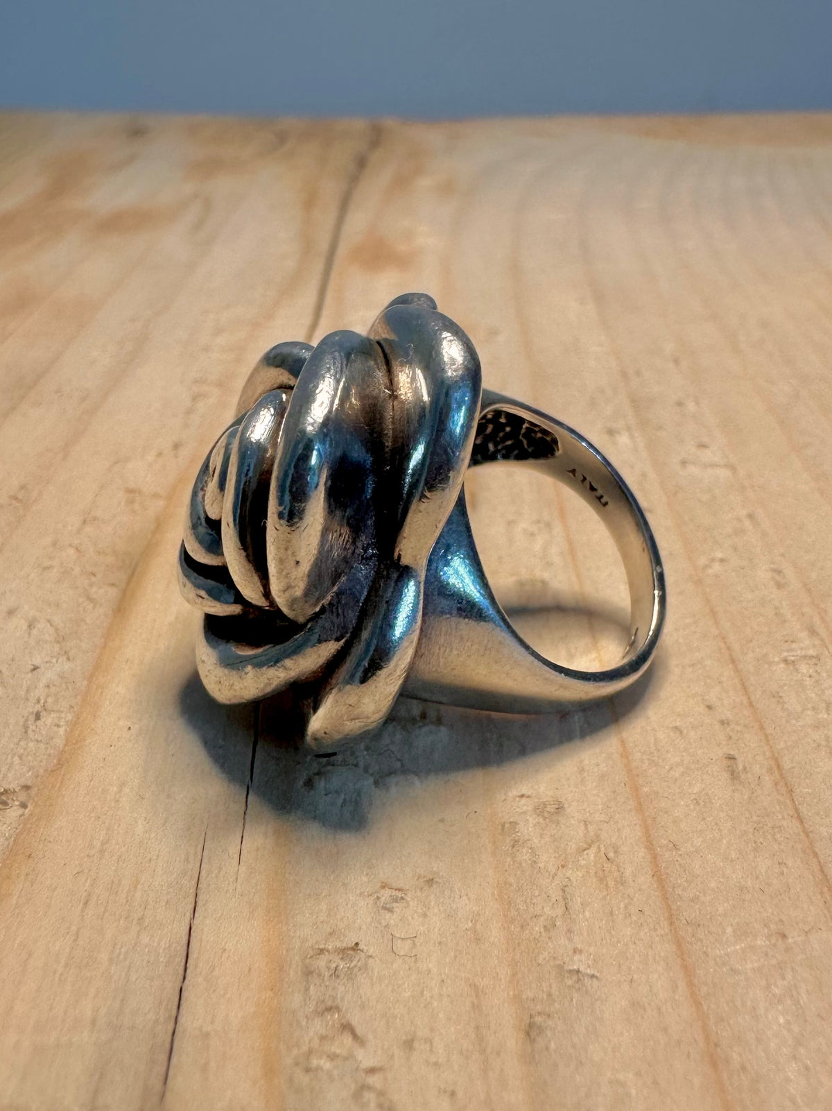 Chunky Rose Hollow 925 Sterling Silver Size M Ring