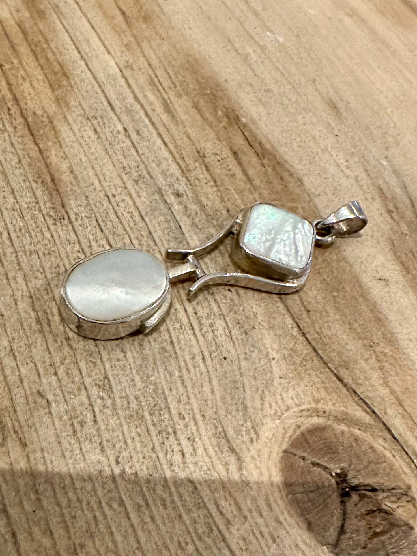 Vintage Abstract Mother Of Pearl 925 Silver Pendant