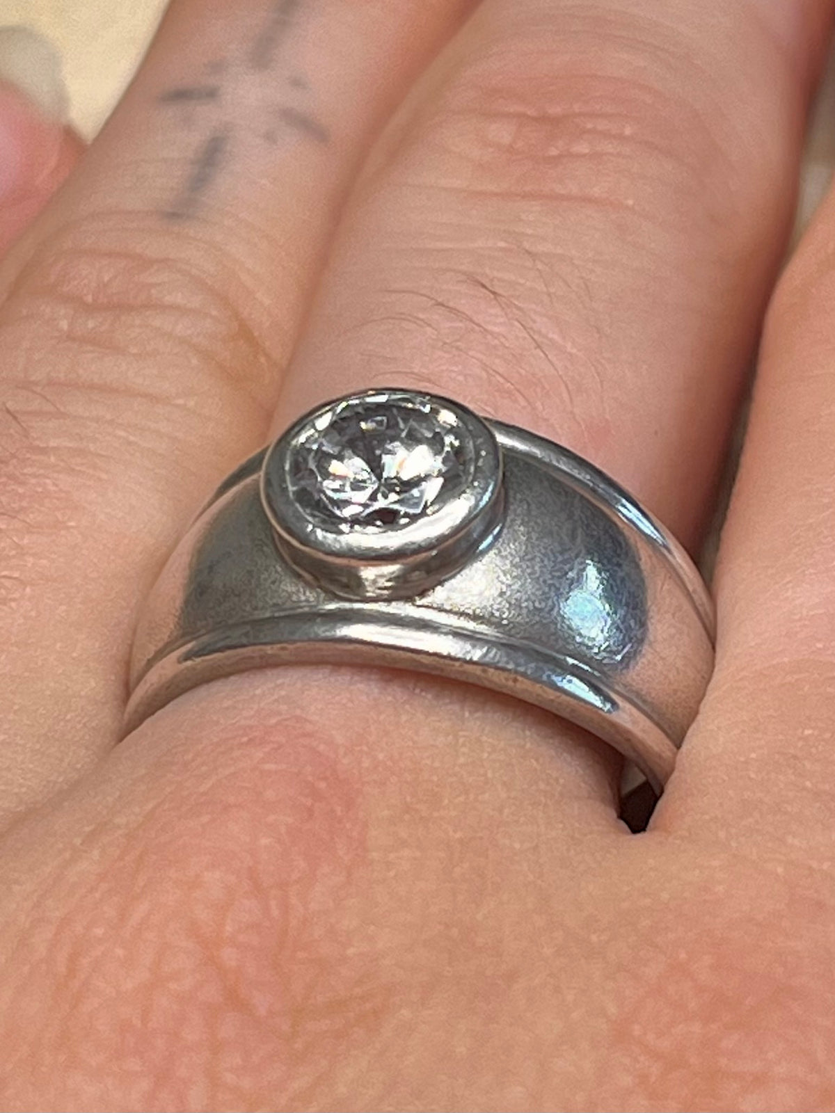 Cubic Zirconia Thick Band 925 Sterling Silver Size P Ring