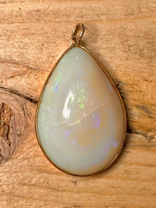 Vintage 9ct Gold Natural Opal Pear Drop Pendant