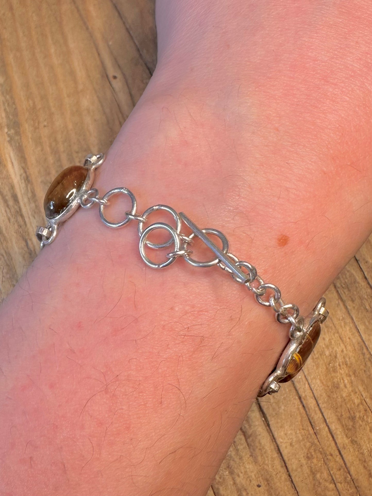 Tigerauge Oval Abstrakt 925 Sterling Silber 6.5 bis 8 Zoll Armband