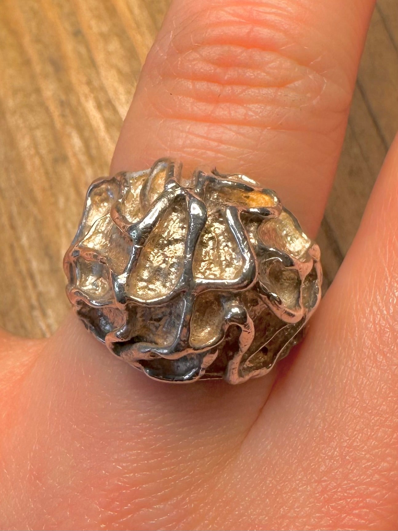Modernist 1975 Textured Dome 925 Sterling Silver Size P Ring