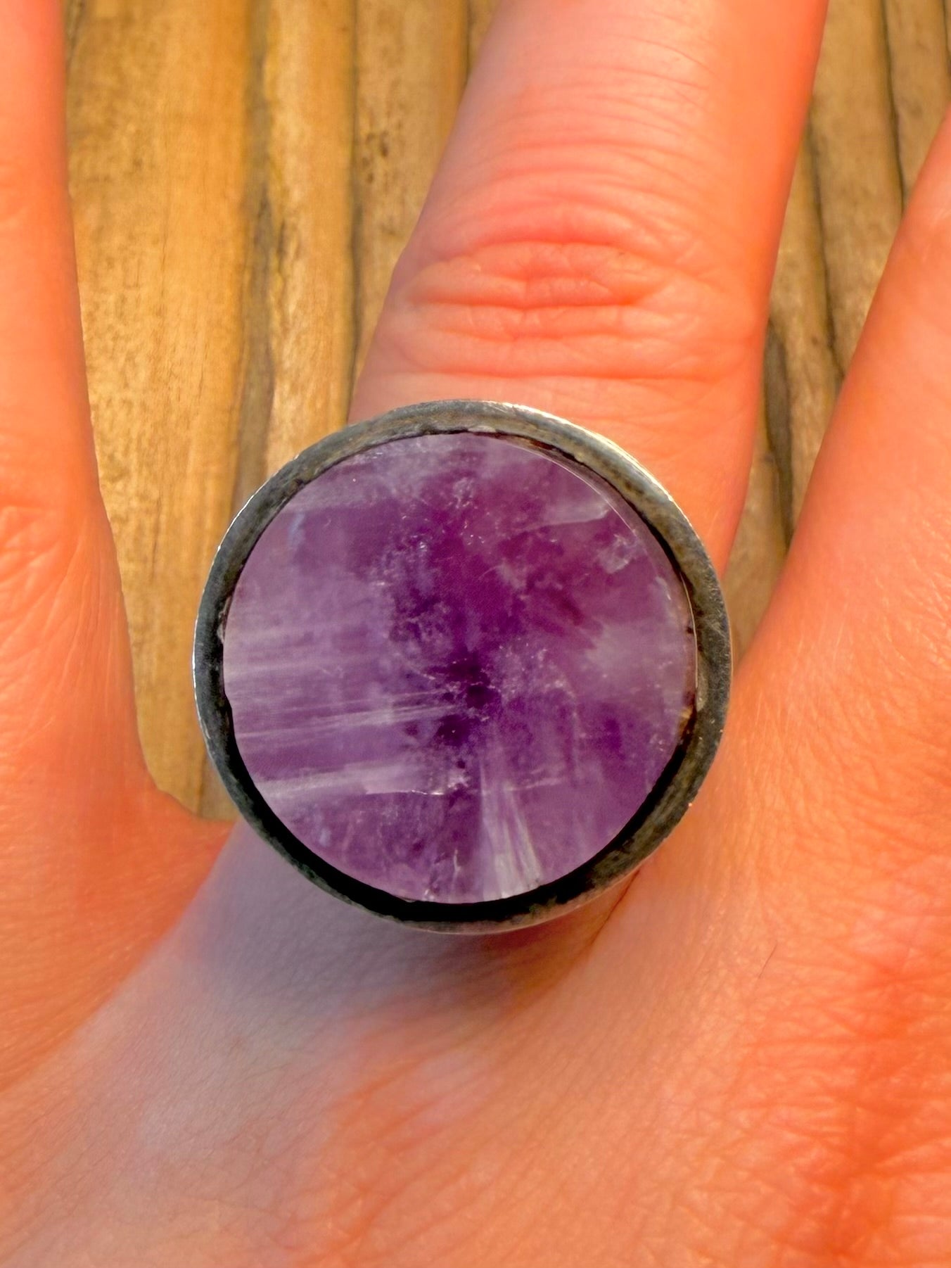 Modernist 1972 Amethyst Circle Maker MC London 925 Sterling Silver Size O1/2 Ring