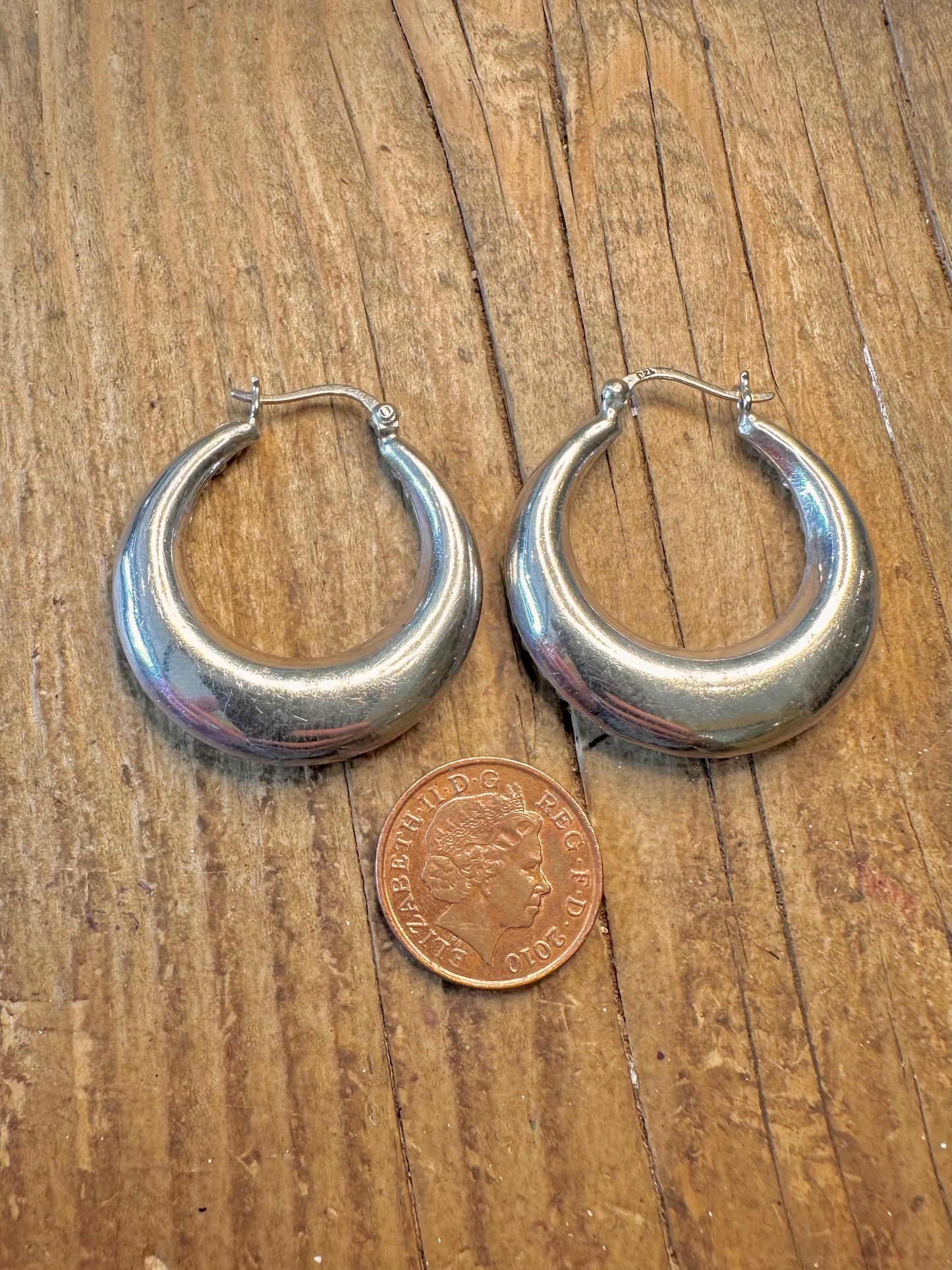 Chunky White CZ Stones Hoops 925 Sterling Silver Earrings