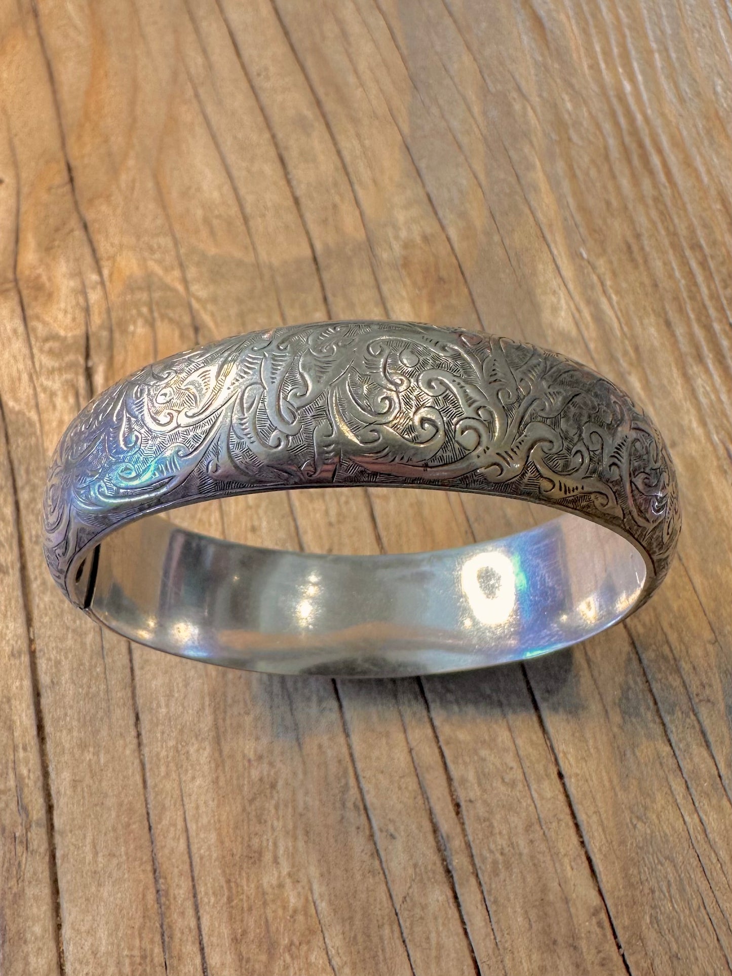 Victorian Registered 1878 Engraved Rounded 925 Sterling Silver Bangle