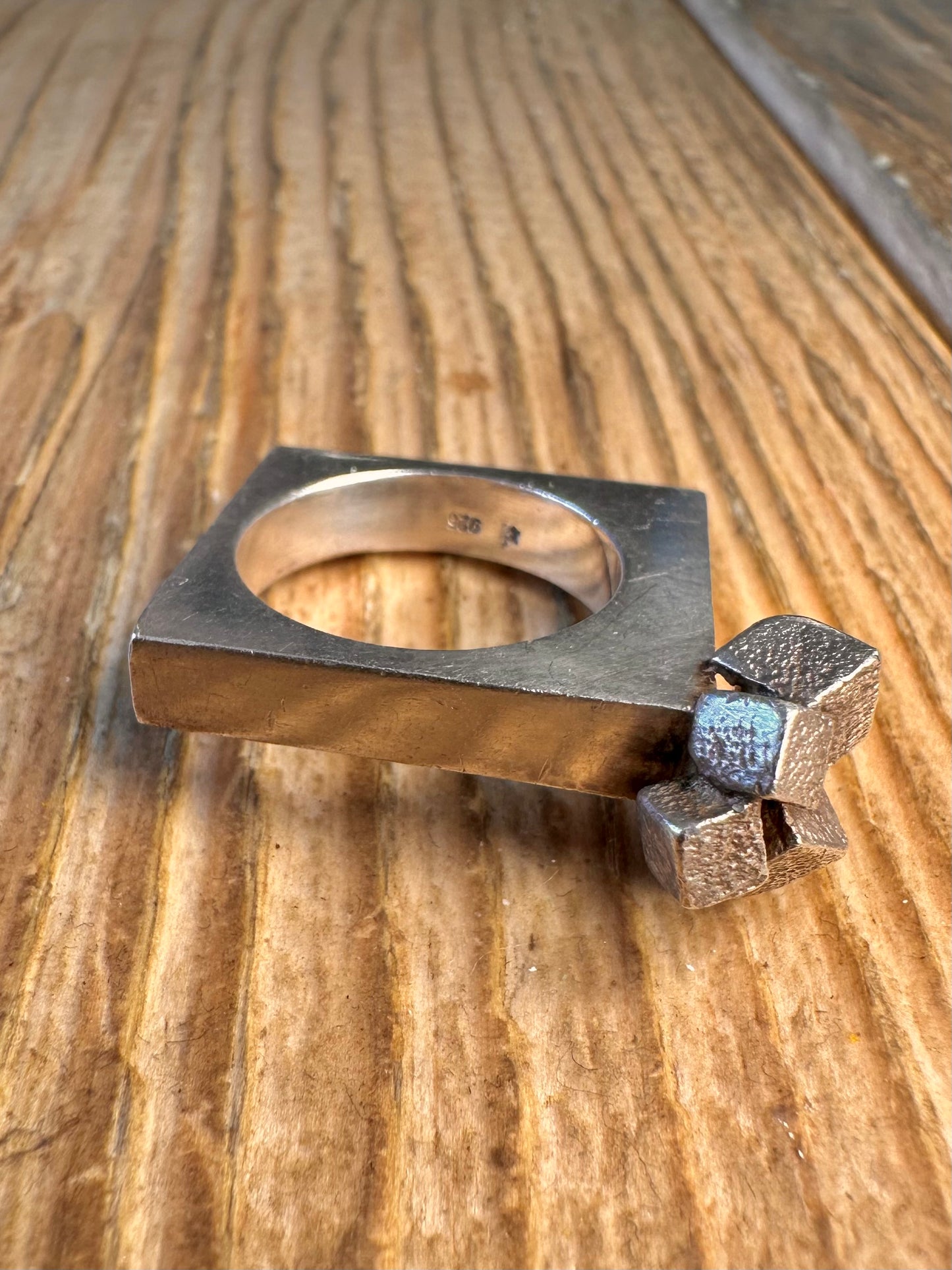 Brutalist Textured Cubes Square Band 925 Sterling Silver Size P Ring