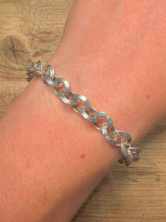 Modern Circle Link T Bar 925 Silver 7.2 inch Bracelet