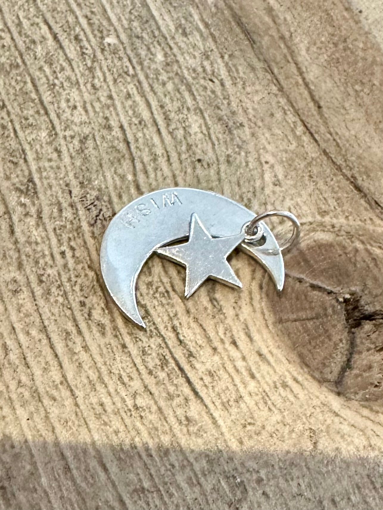 Vintage Moon and Star 925 Silver Pendant