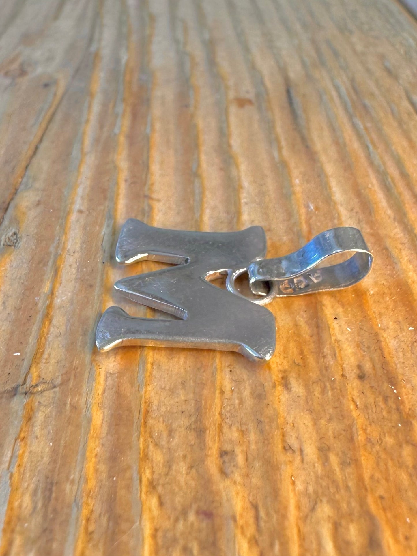 Block Style Letter M 925 Sterling Silver Pendant