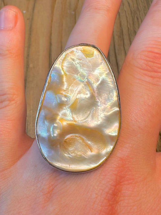 Large Abstract Blister Pearl 925 Sterling Silver Size R Ring