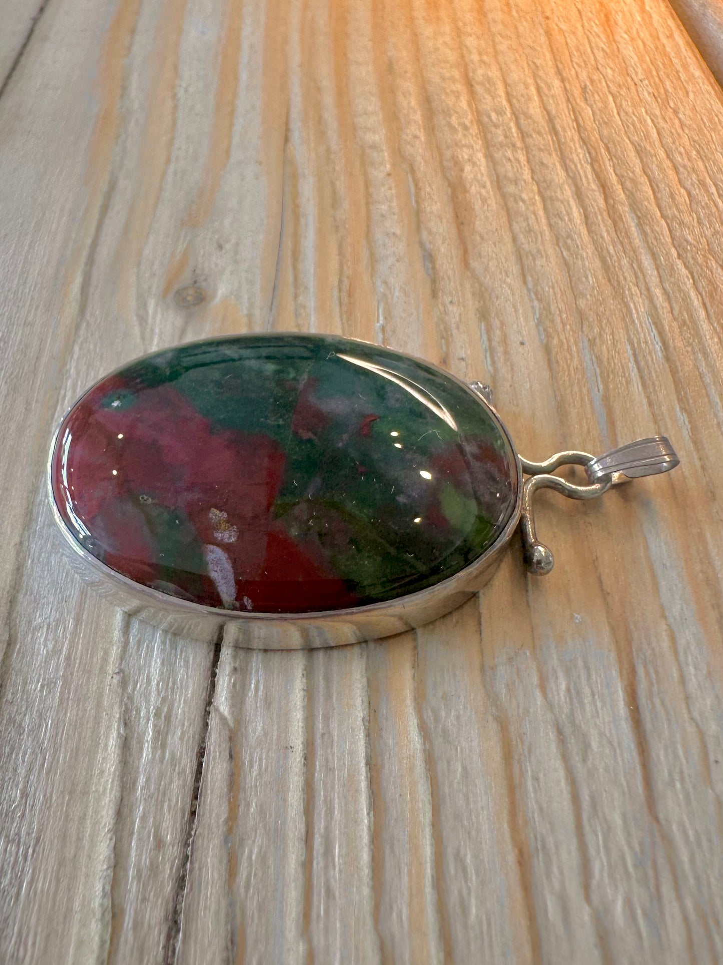 Vintage Bloodstone 925 Sterling Silver Pendant