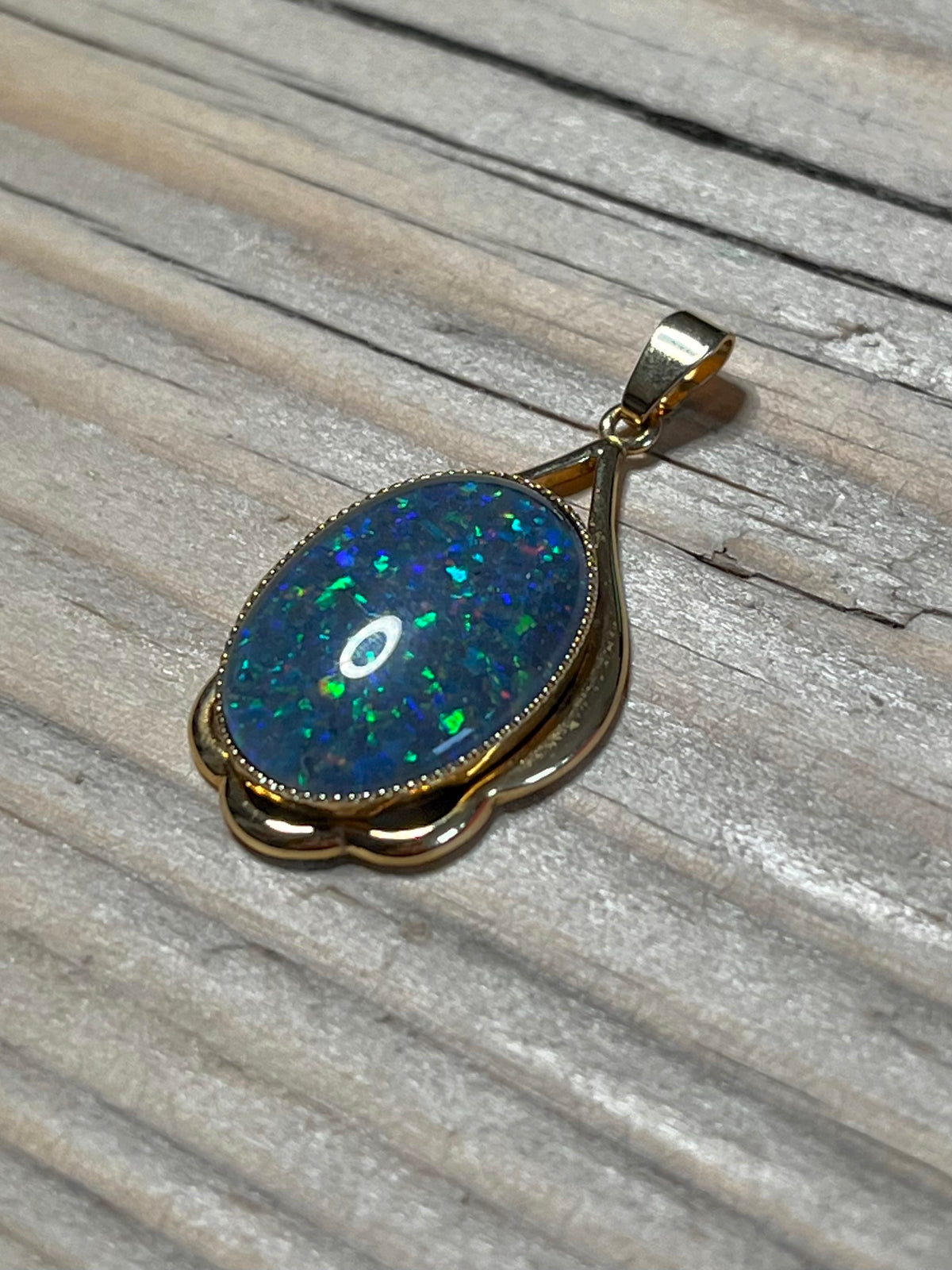 Oval Opal Gold Plated 925 Sterling Silver Pendant