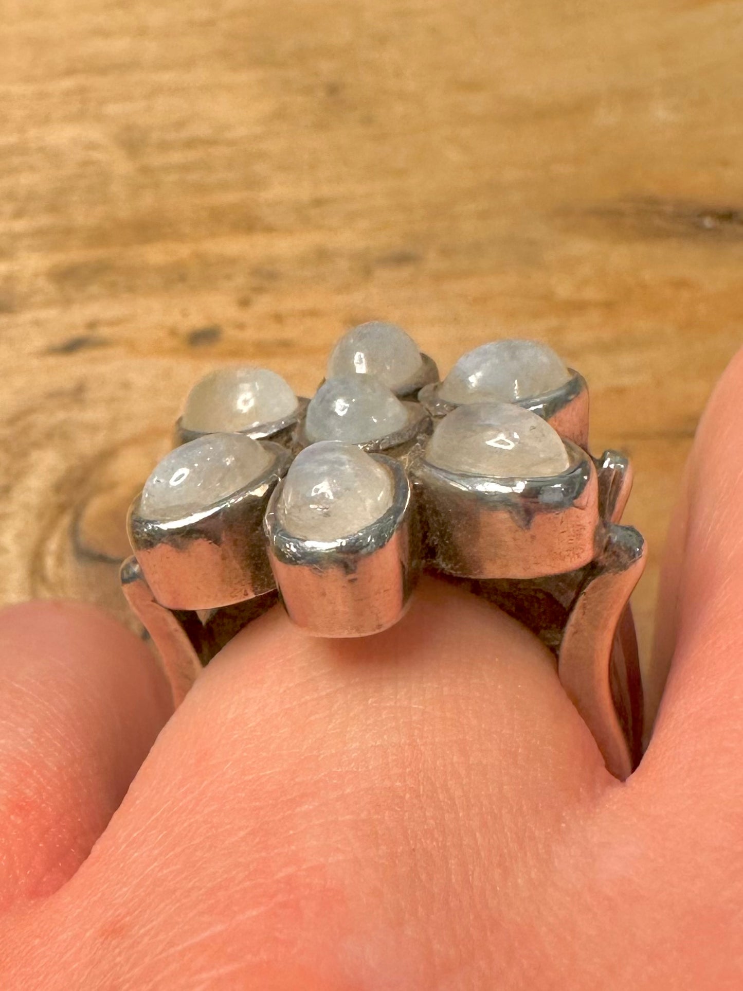 Modernist Moonstone Flower 925 Silver Size P1/2 Ring