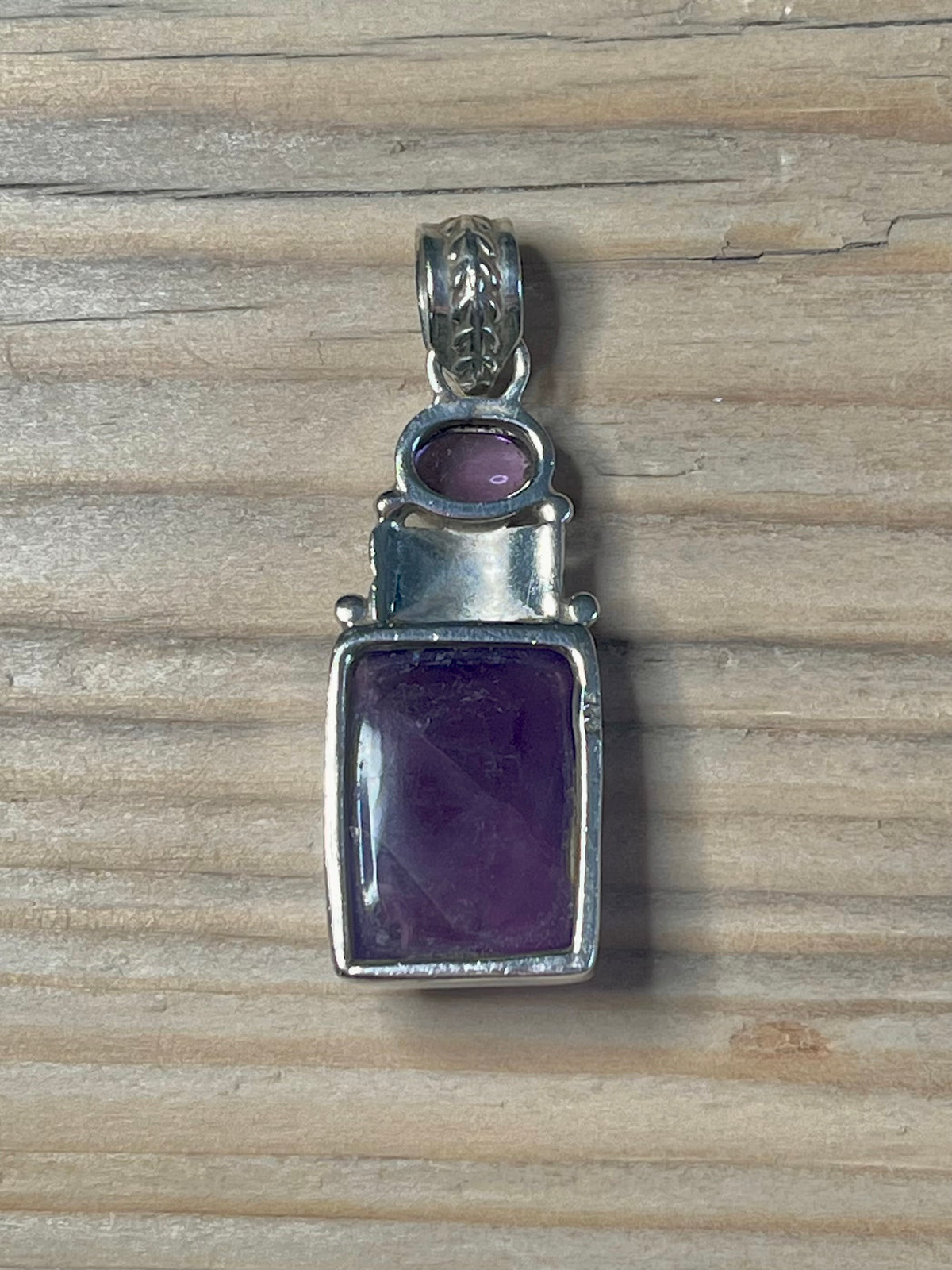 Rectangular Double Amethyst 925 Sterling Silver Pendant