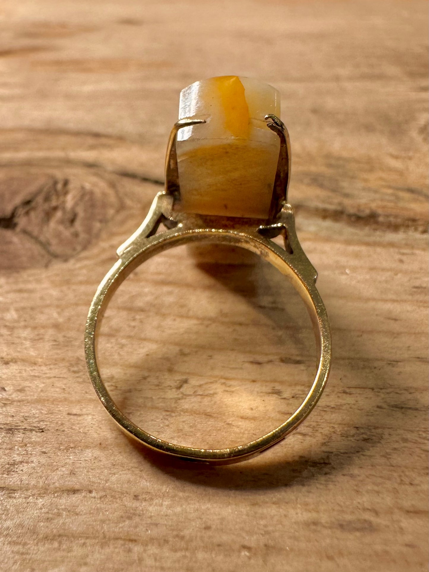 Vintage Rare 21ct Gold Soviet Agate 875 Size M Ring