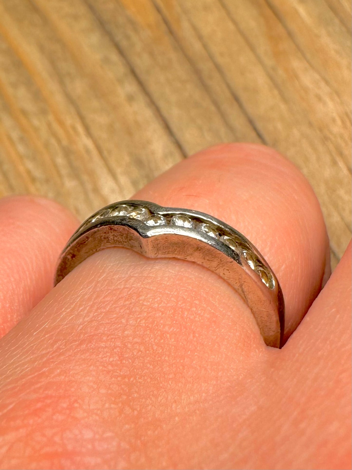 Vintage CZ White Wishbone 925 Sterling Silver Size P Ring