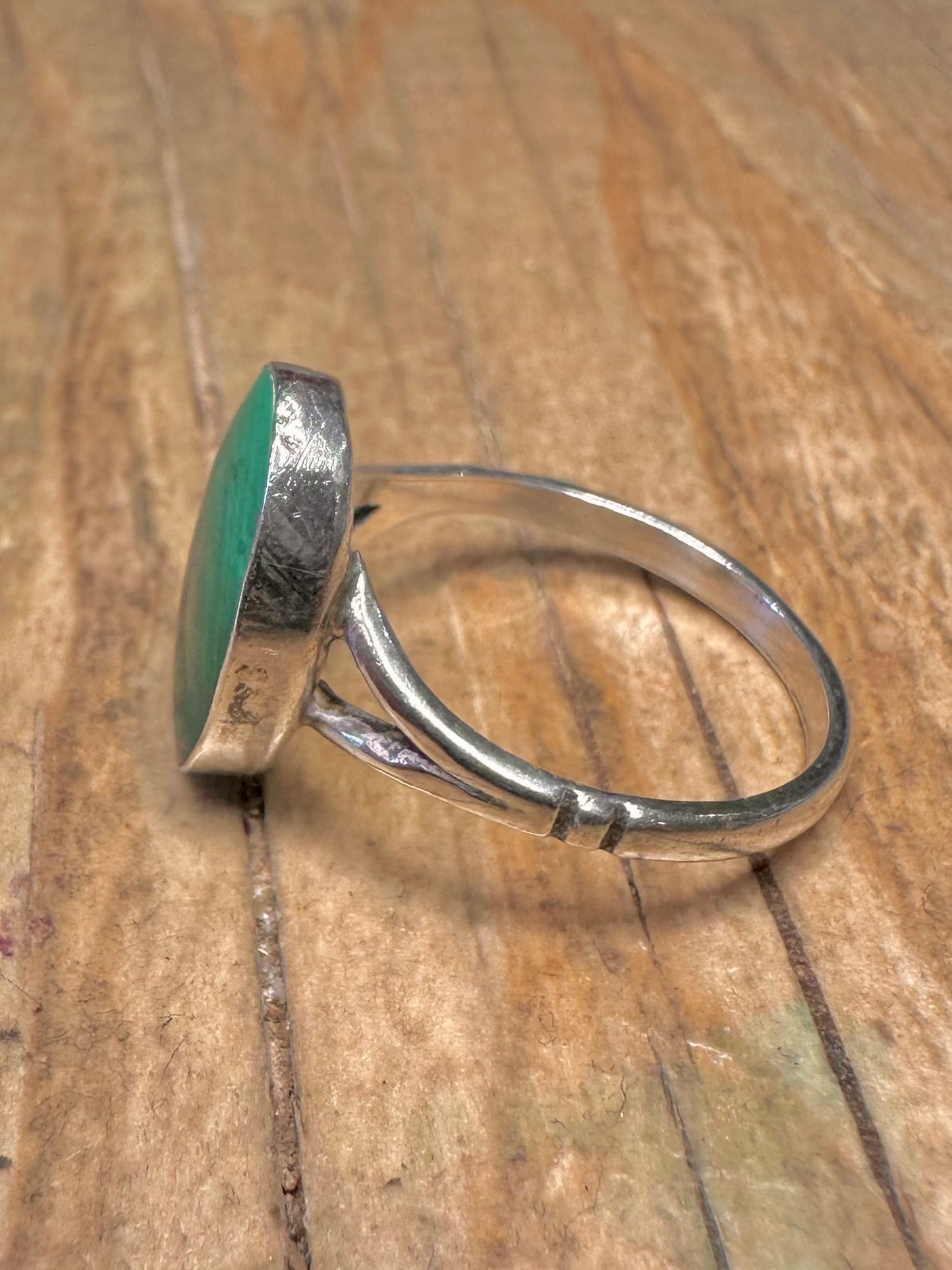 Vintage Malachite Oval 925 Sterling Silver Size N Ring