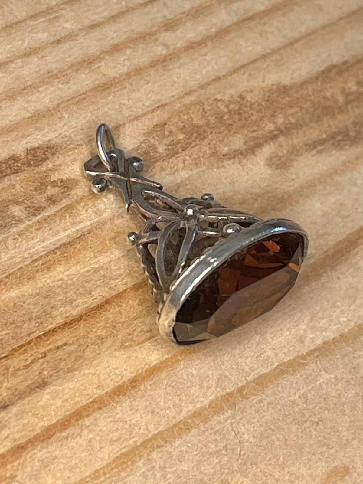 Dark Citrine Ornate Fob 925 Sterling Silver Pendant
