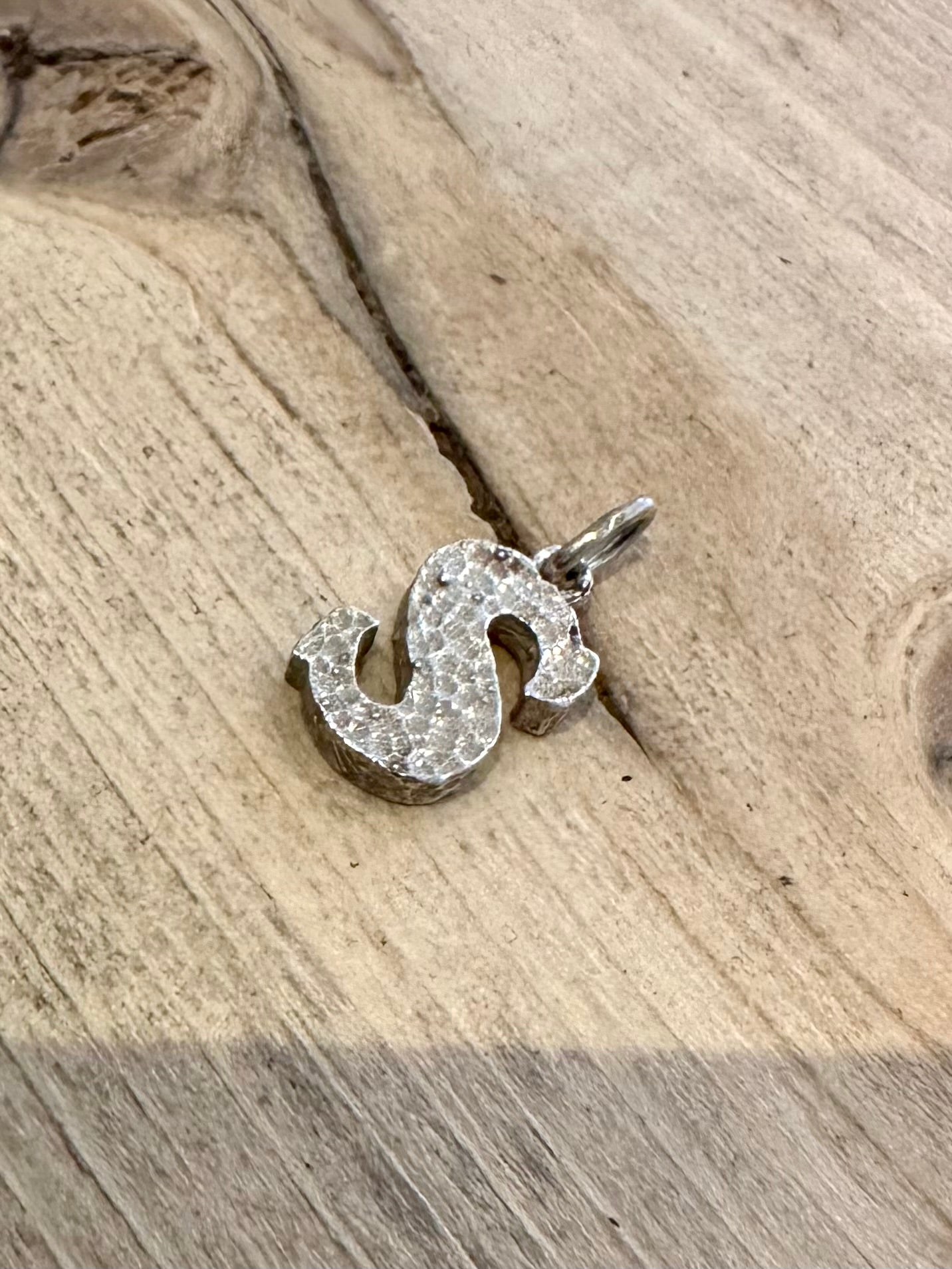 Vintage Textured Letter S 925 Silver Pendant