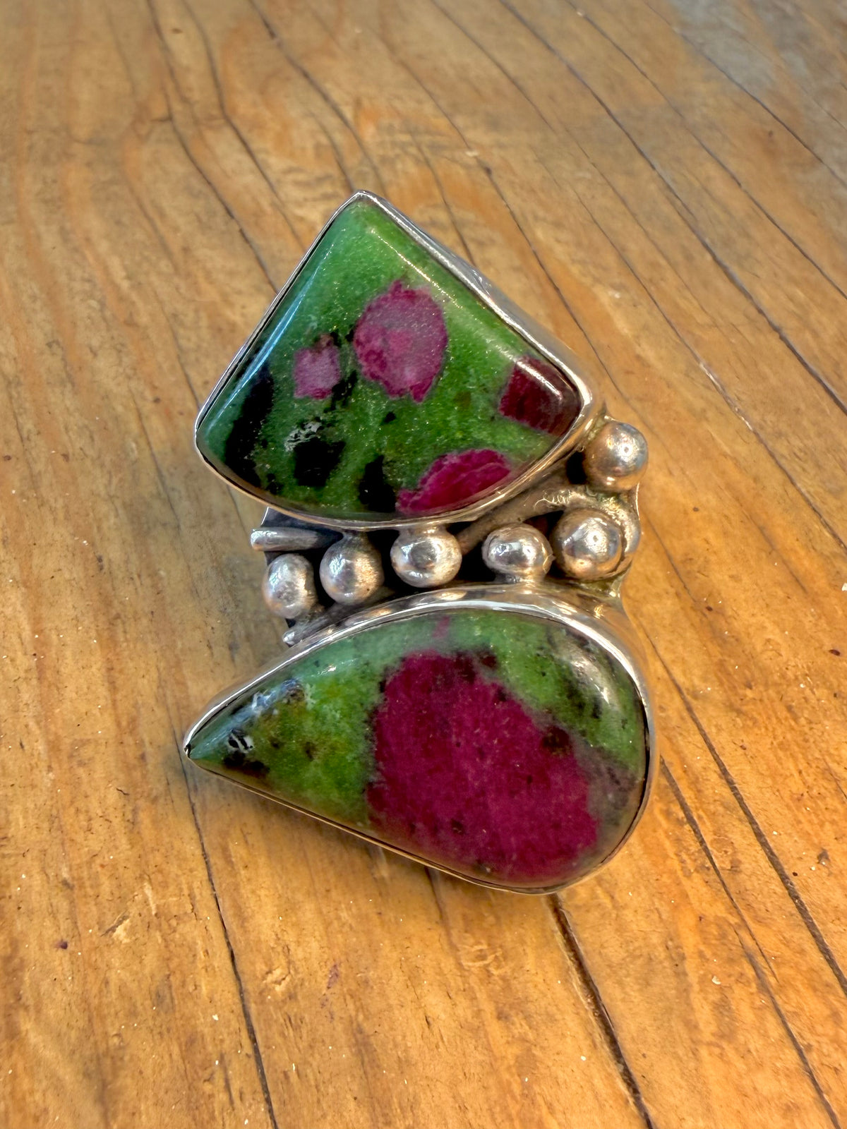 Chunky Boho Ruby Zoisite 925 Sterling Silver Size M1/2 Ring
