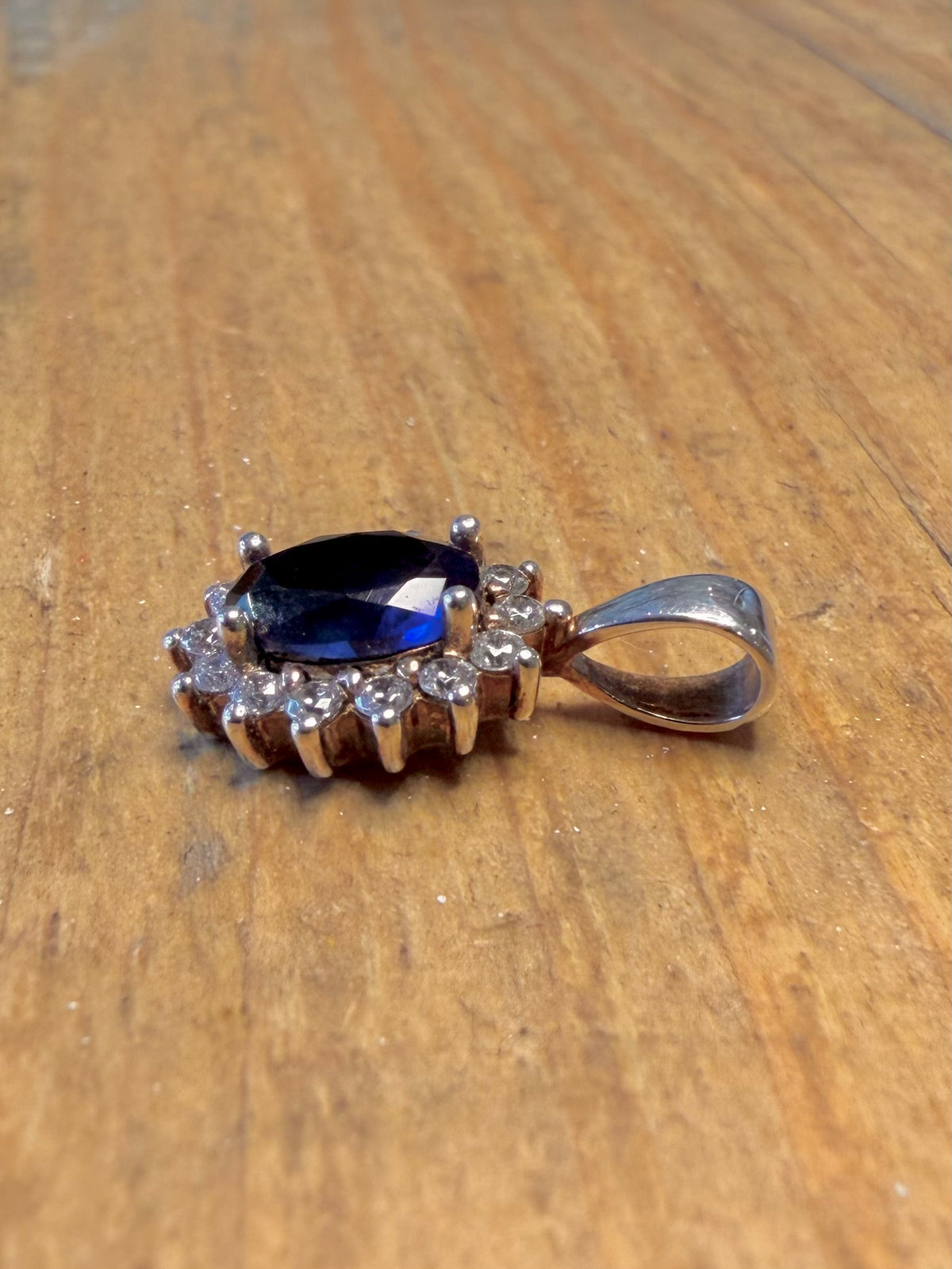 Blue and White Stone Princess Diana Cut 925 Sterling Silver Pendant