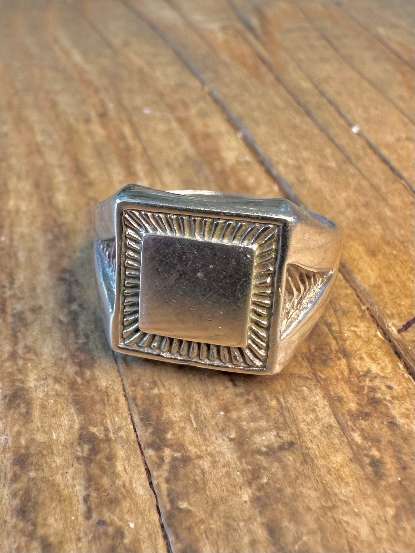 Signet 1974 Square Engraved Textured 925 Sterling Silver Size P Ring