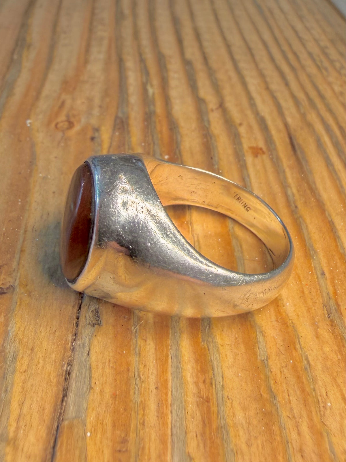 Fire Agate Signet Heavy 925 Sterling Silver Size V Ring