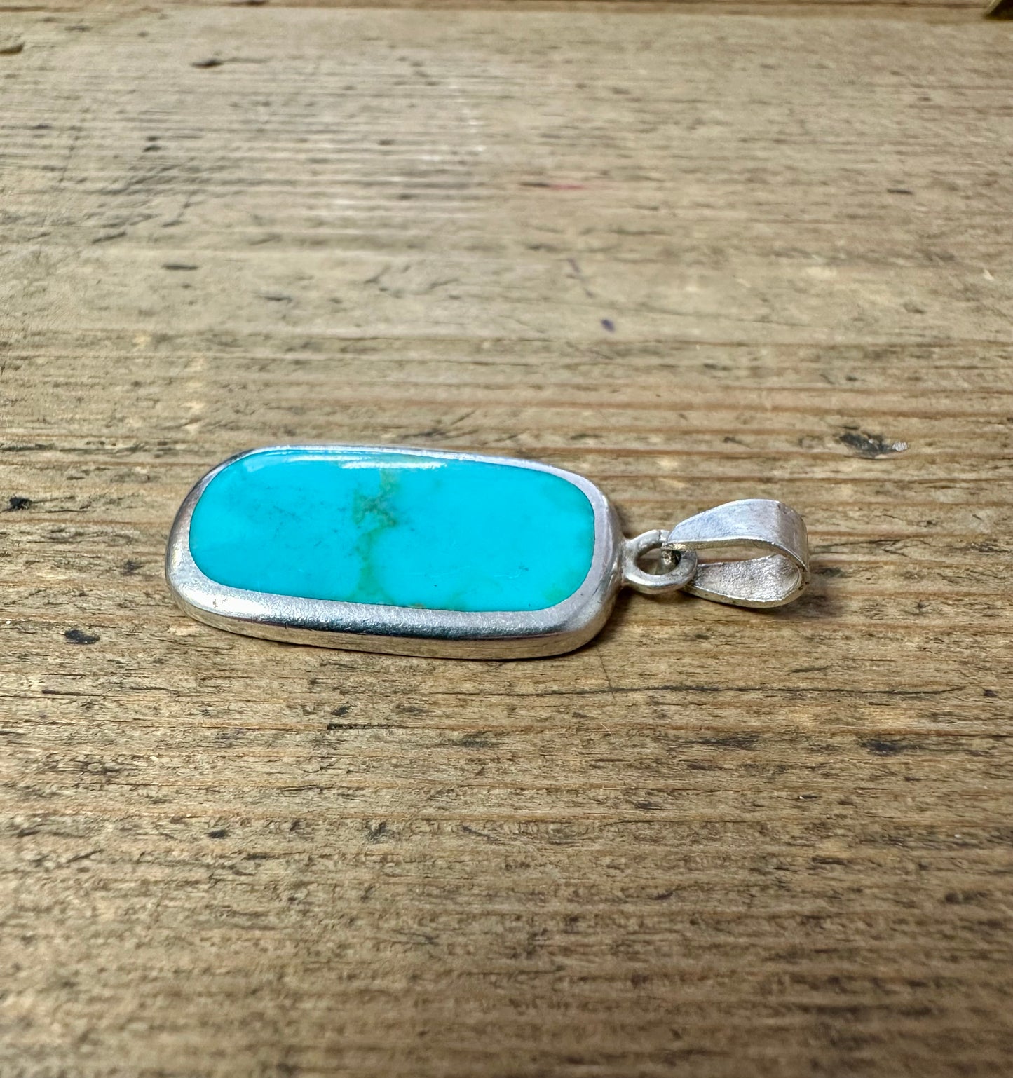 Modernist Turquoise Rectangle 925 Silver Pendant