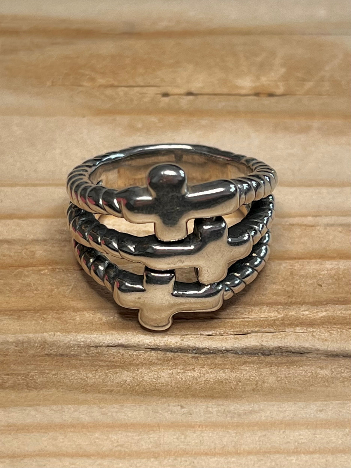 Chunky Multi Cross 925 Sterling Silver Size V1/2 Ring