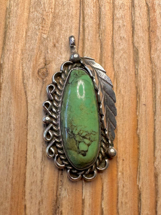 Vintage Navajo Green Turquoise 925 Sterling Silver Maker B Pendant