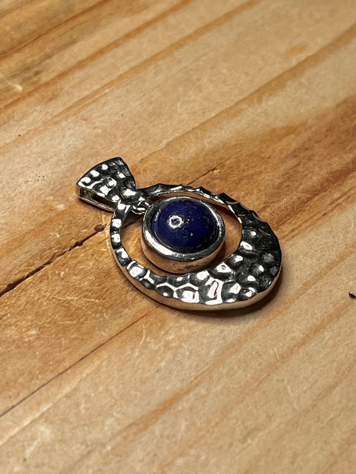 Textured Lapis Lazuli 925 Sterling Silver Pendant