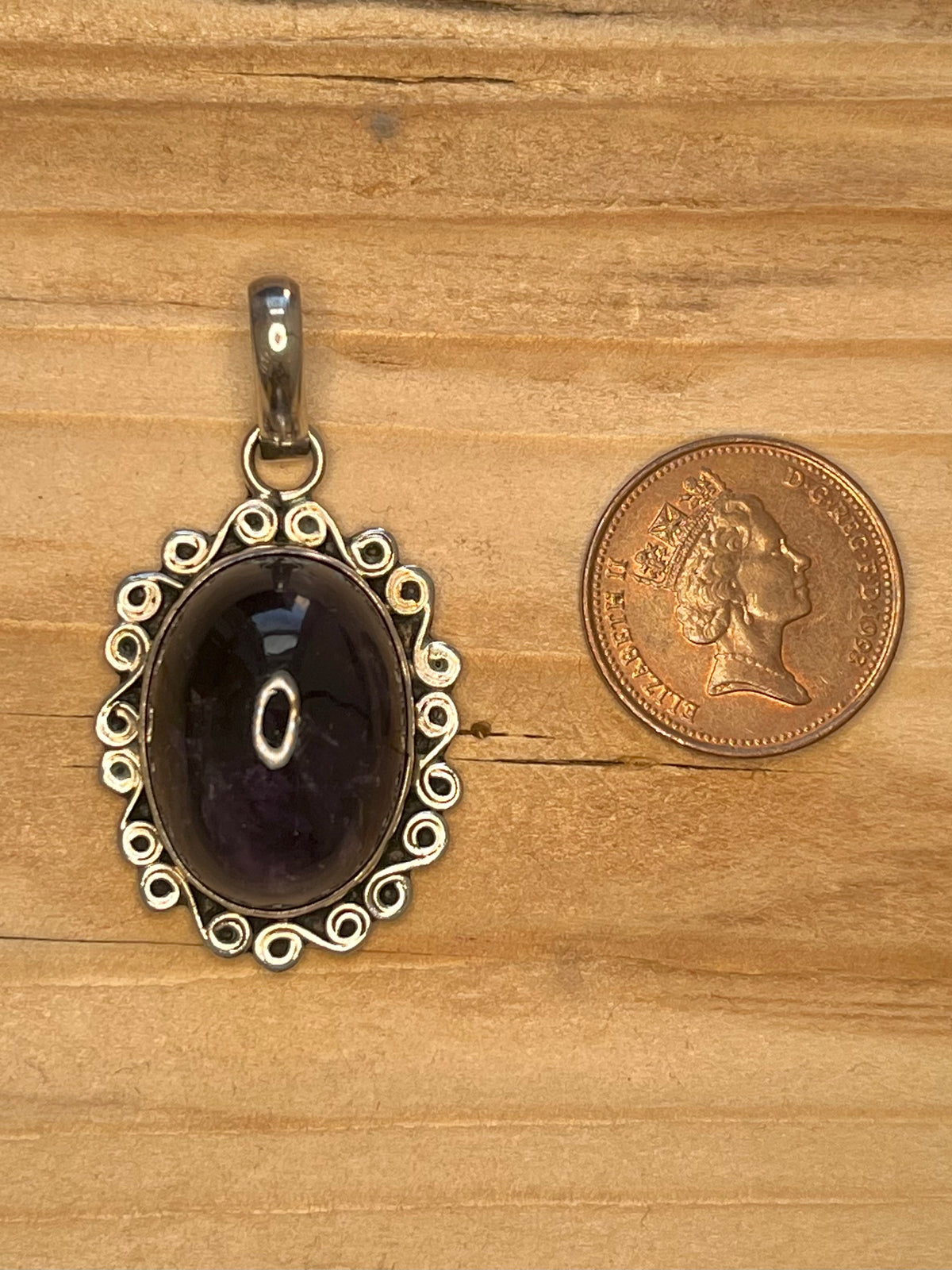 Large Ornate Dark Amethyst 925 Sterling Silver Pendant