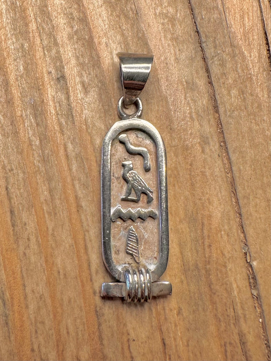 Vintage Egyptian Hieroglyphic 925 Sterling Silver Pendant