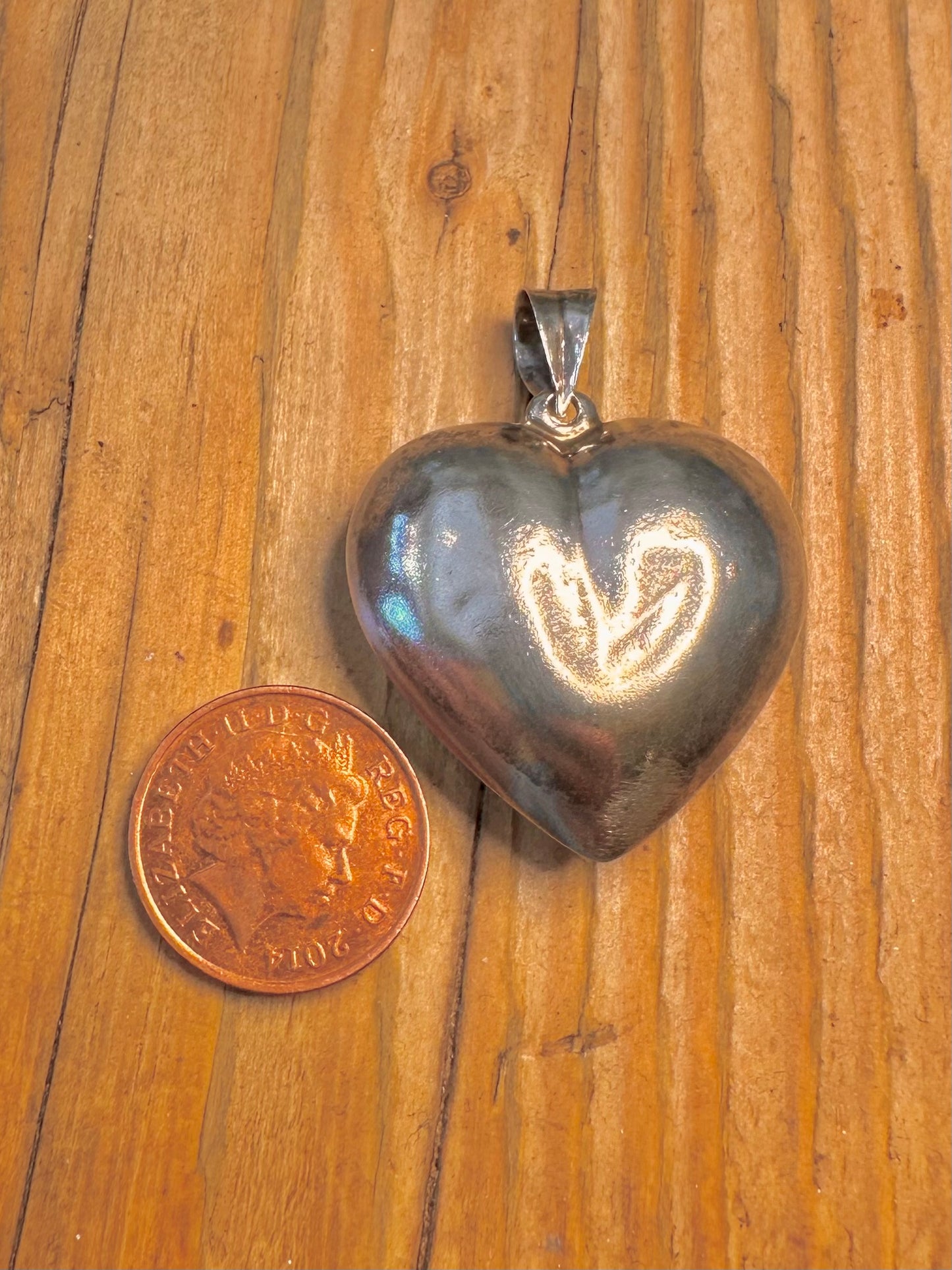 Large Puff Heart 925 Sterling Silver Pendant