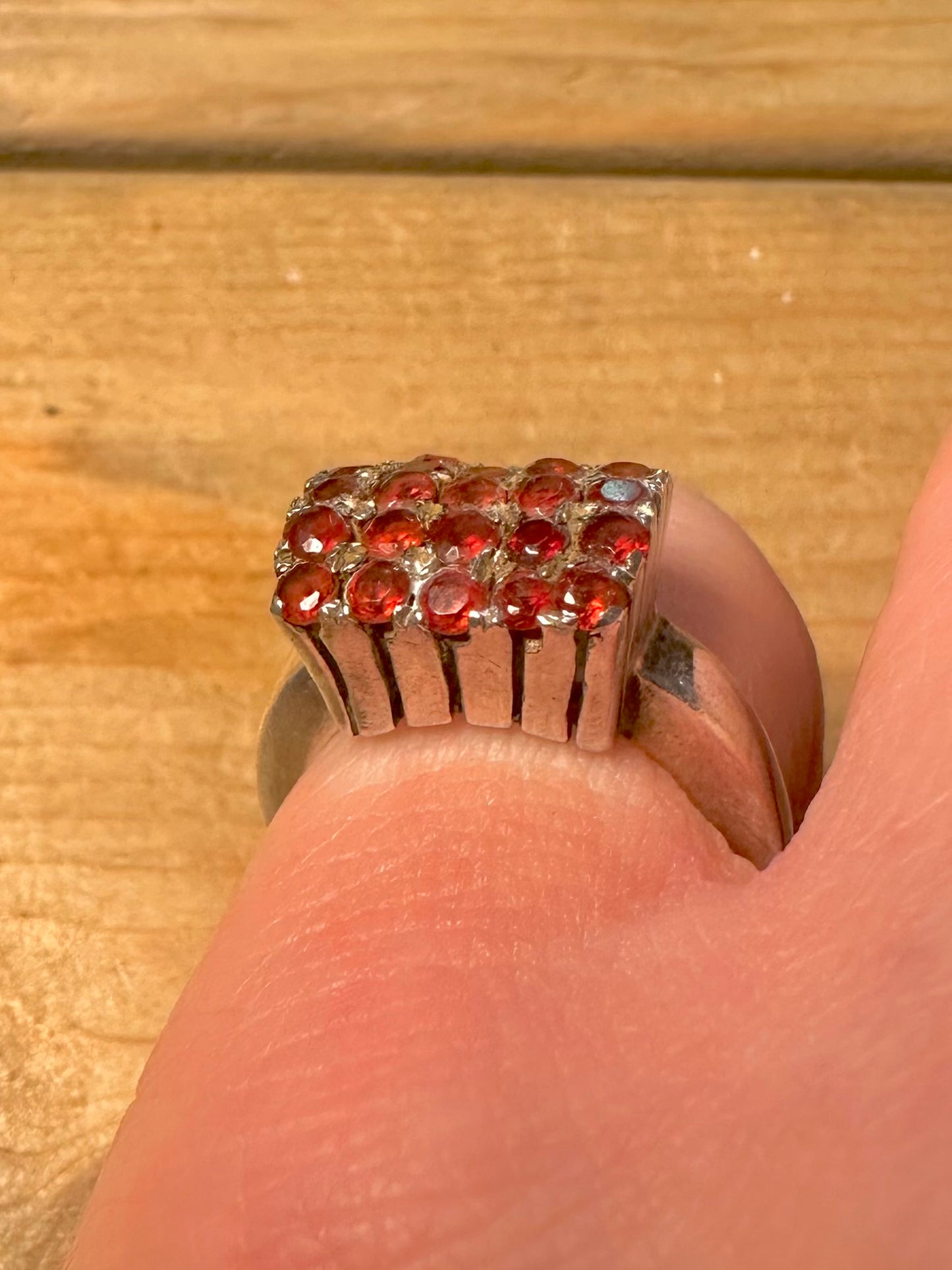 Abstract Chunky Garnet 925 Silver Size M Ring