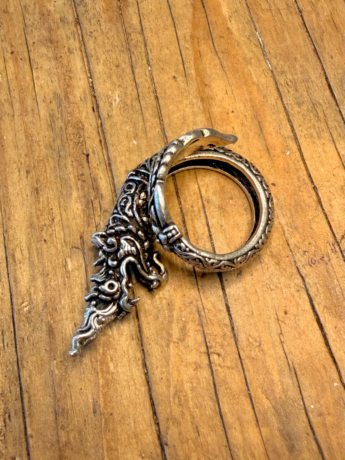 Intricate Dragon Coiled 925 Sterling Silver Size N Ring