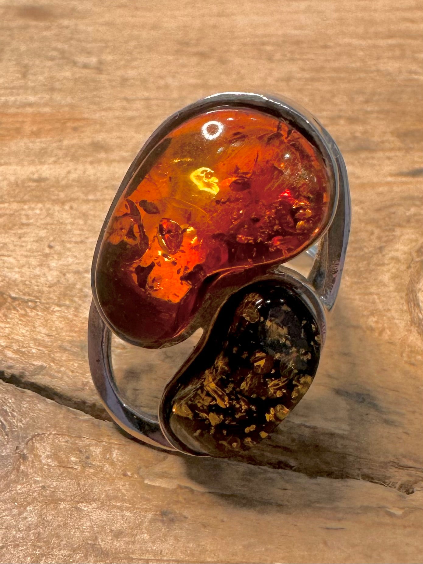 Abstract Chunky Amber 925 Silver Size S Ring