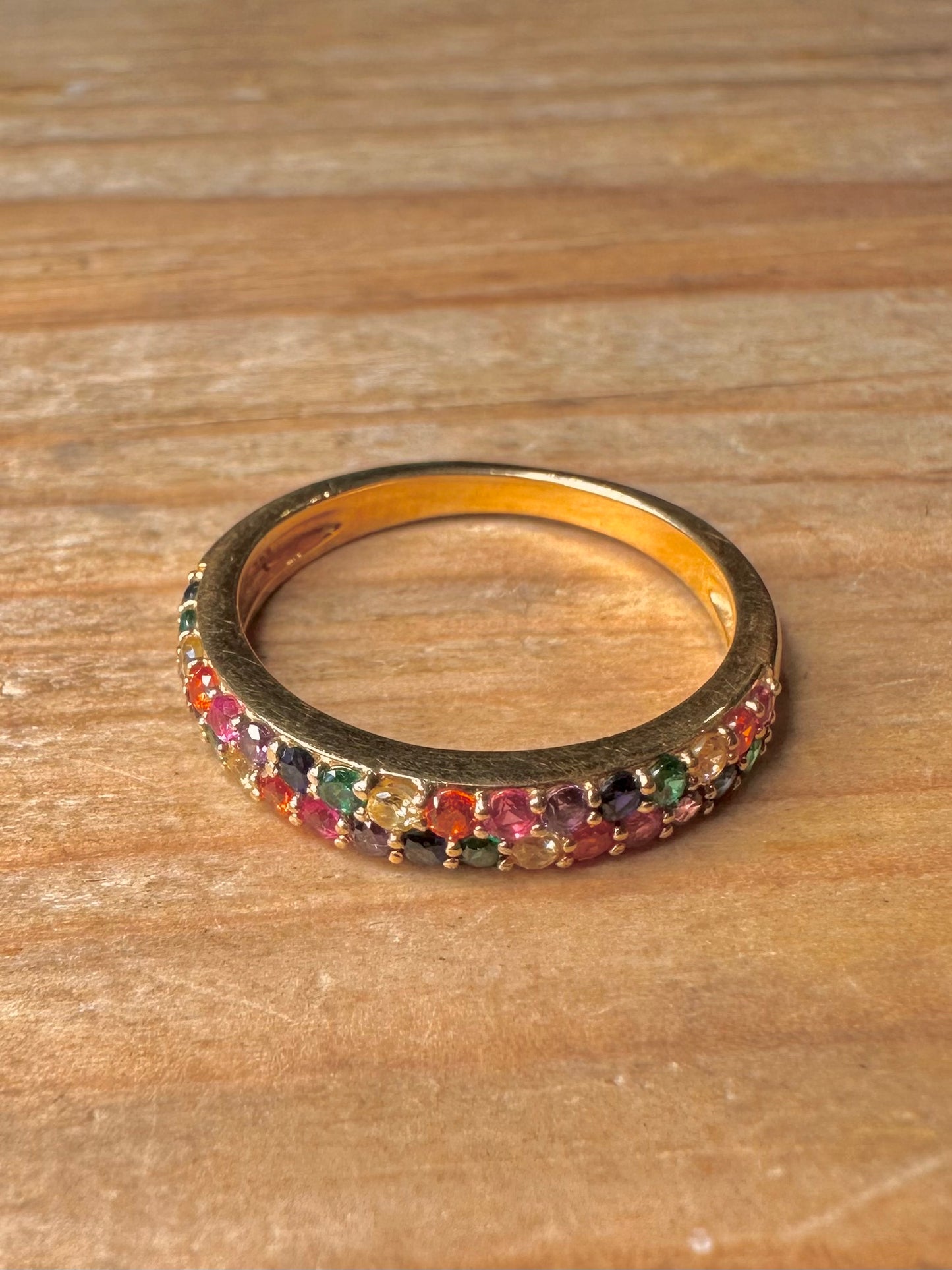 Modern Multi Coloured CZ Gold Tone 925 Sterling Silver Size Q Ring