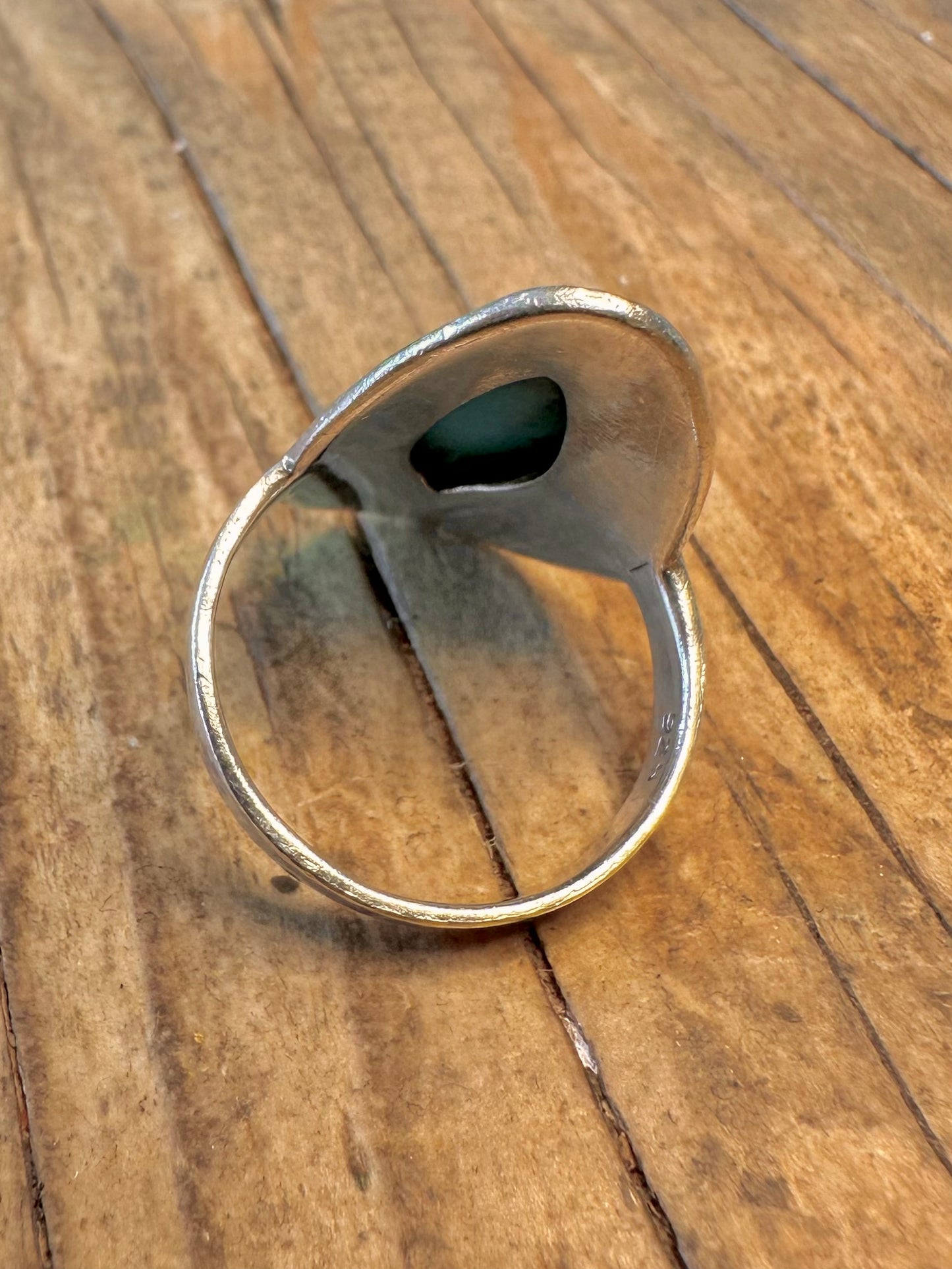 Elongated Turquoise Boho 925 Sterling Silver Size R1/2 Ring