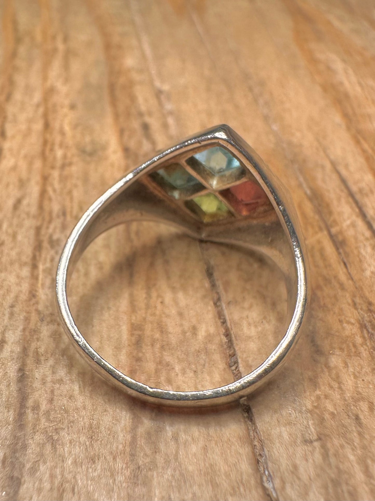 Vintage Multi Gemstone 925 Sterling Silver Size K Ring